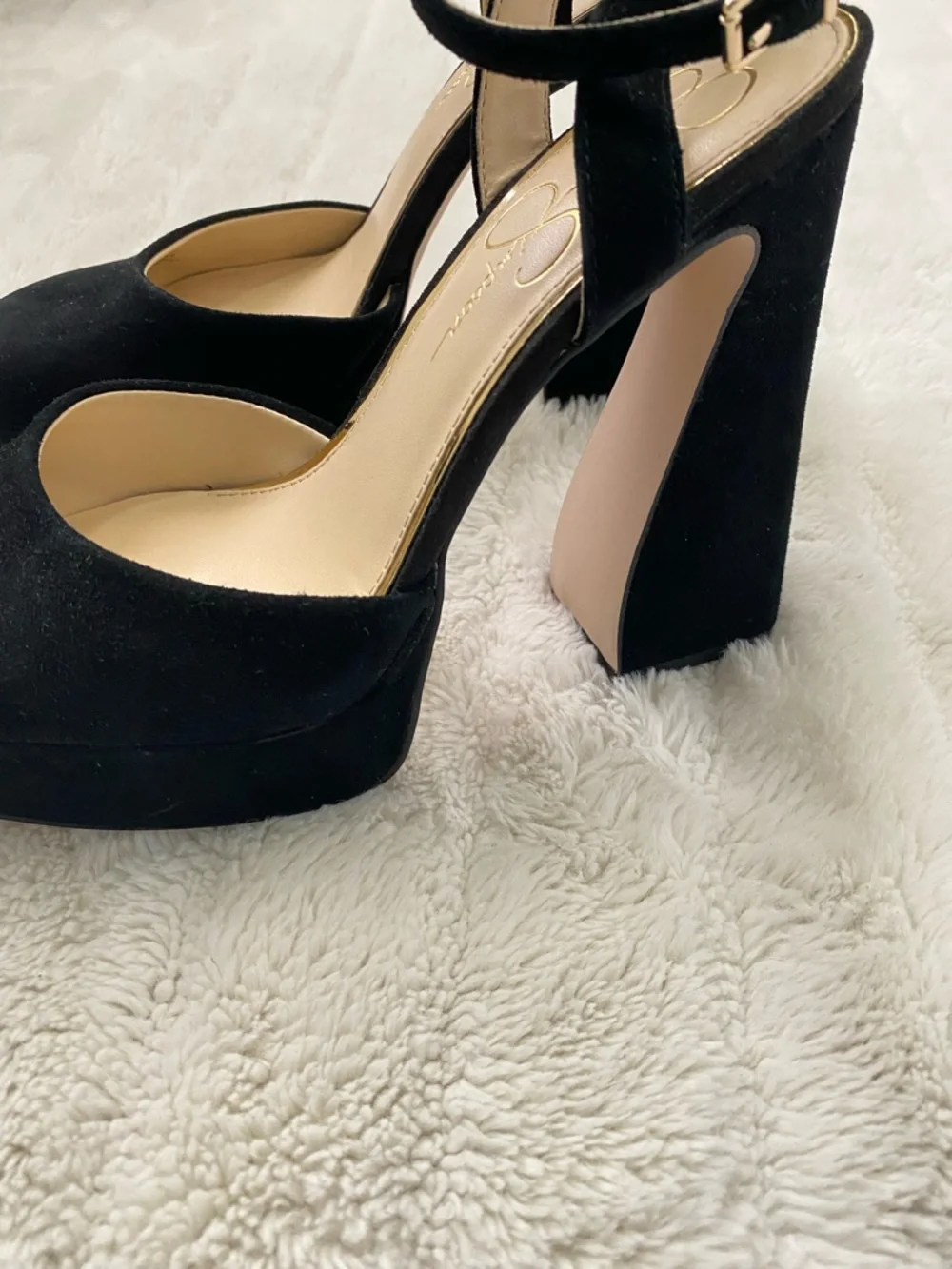 Jessica Simpson Black Suede Platform Block Heels with Ankle Strap Size 8.5